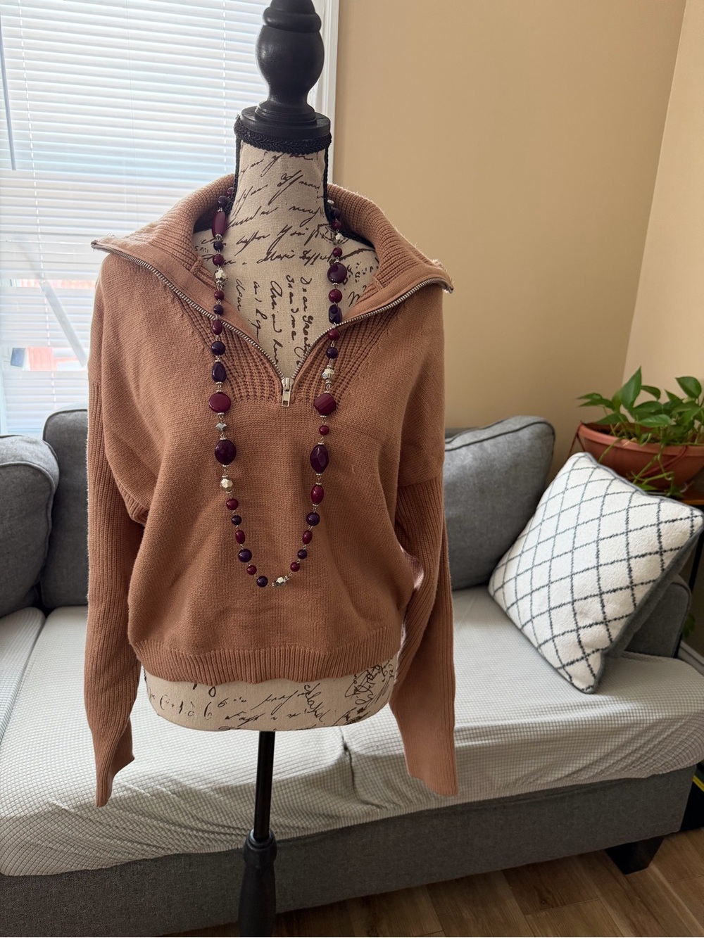 Fashion Nova Half-Zip Sweater in Dusty Mauve